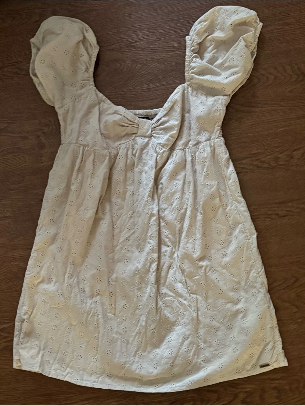 Volcom Cream Eyelet Puff Sleeve Mini Dress